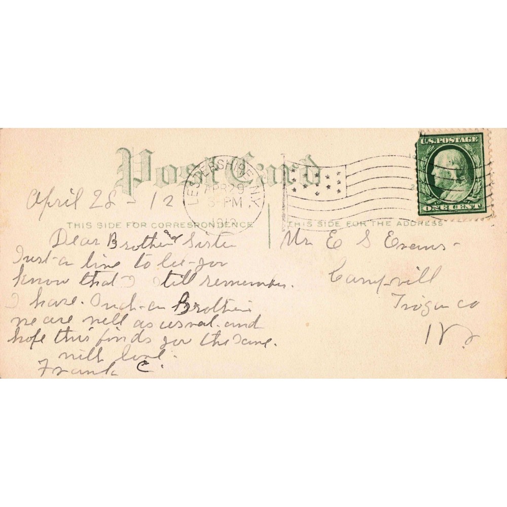 Vintage 1912 Sailing Ship Postcard 1c Benjamin Franklin Stamp Newburgh NY VG - Picture 2 of 2